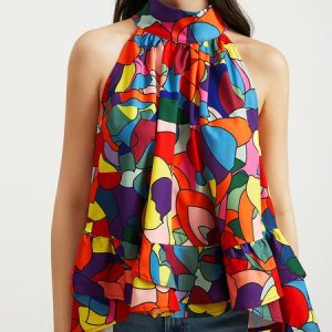 Stand Collar Abstract Vacation Loose Shirt, Blouses and Shirts, color:As Picture|size:XXL, Stylewe