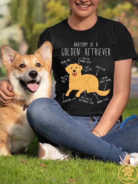 Lilicloth X Funnpaw Women's Anatomy Of A Golden Retreiever T-Shirt, color:Black|size:L, Lilicloth.com