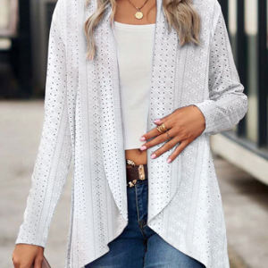 Frenchy Eyelet Knitted Casual Loose Kimono, Cardigans, color:White|size:XXL, JustFashionNow