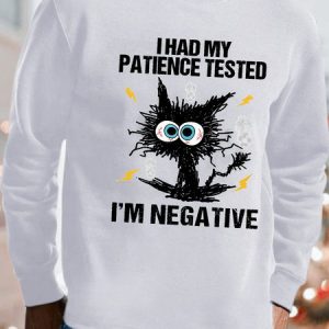 Men's I Am Negative Funny Grumpy Black Cat Graphic Print Text Letters Loose Cotton-Blend Sweatshirt, color:White|size:3XL, Lilicloth.com