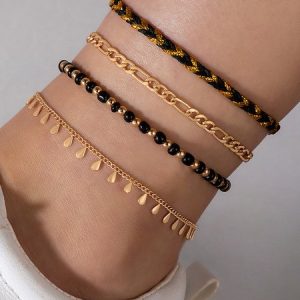 Vacation Handwoven Tassel Layered Anklet Bohemian Casual Women's Jewelry, Anklets, color:As Picture|size:One-size, JustFashionNow