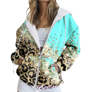 Hoodie Long Sleeve Geometric Heavyweight Loose Jacket For Women, Jackets, color:Aqua blue|size:5XL, Noracora