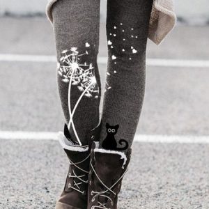 Casual Cat Long Legging, Leggings, color:White|size:XXL, Noracora