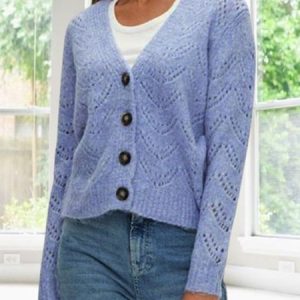 Women Yarn/Wool Yarn Plain Long Sleeve Comfy Casual Buckle Cardigan, Cardigans, color:Blue Purple|size:XXL, Noracora