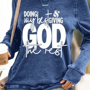 Women's Casual Christian God Crew Neck Sweatshirt, color:Blue|size:3XL, Lilicloth.com