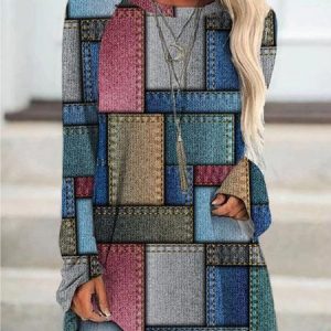 Color Block Casual Long sleeve Loose T-Shirt TUNIC, Shirts & Blouses, color:Multicolor|size:XXL, JustFashionNow