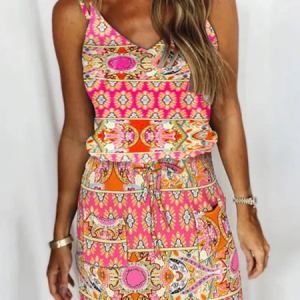 Spaghetti Regular Fit Ethnic Casual Dress, Dresses, color:Multicolor|size:XXL, JustFashionNow