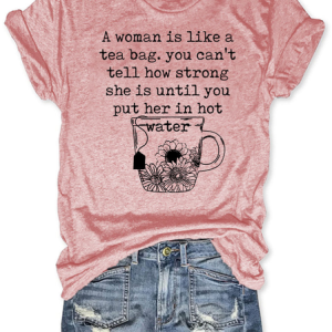 Women's Strong Woman Simple Crew Neck Loose T-Shirt, color:Pink|size:3XL, Lilicloth.com