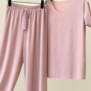Plain Casual Short Sleeve V Neck Top With Pants Two-Piece Set, Suit Set, color:Light Purple|size:4XL, JustFashionNow
