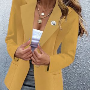 Lapel Collar Loose Plain Casual Blazer, Blazers, color:Yellow|size:4XL, JustFashionNow