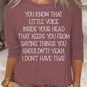 Womens Little Voice Inside Your Head Top, color:Rose Red|size:3XL, Lilicloth.com