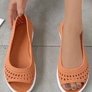 Waterproof Hollow Out Beach Peep-Toe Shoes, Flats, color:Orange|size:41, JustFashionNow