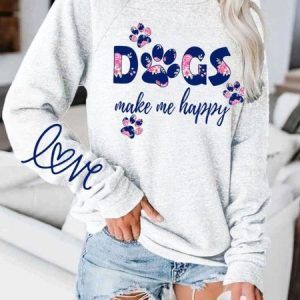 Casual Crew Neck Dog Sweatshirt, Hoodies & Sweatshirts, color:White|size:3XL, Noracora