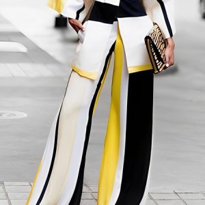 Color Block Elegant Regular Fit Fashion Pants, Pants, color:Yellow|size:XXL, Stylewe