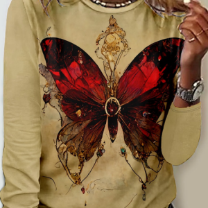 Women's Butterfly Simple Shirt, color:Khaki|size:3XL, Lilicloth.com