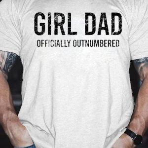 Men's Funny Girl Dad Officially Outnumbered Graphic Printing Text Letters Crew Neck Loose Casual T-Shirt, T-shirts, Lilicloth.com