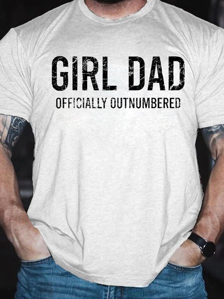 Men's Funny Girl Dad Officially Outnumbered Graphic Printing Text Letters Crew Neck Loose Casual T-Shirt, T-shirts, Lilicloth.com