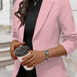 Lapel Collar Loose Plain Casual Blazer, Blazers, color:Pink|size:3XL, JustFashionNow