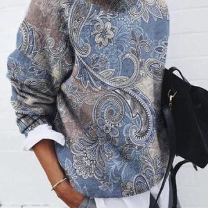 Casual Paisley Crew Neck Long Sleeve Loose Sweater, Sweatshirts & Hoodies, color:Multicolor|size:XXL, JustFashionNow