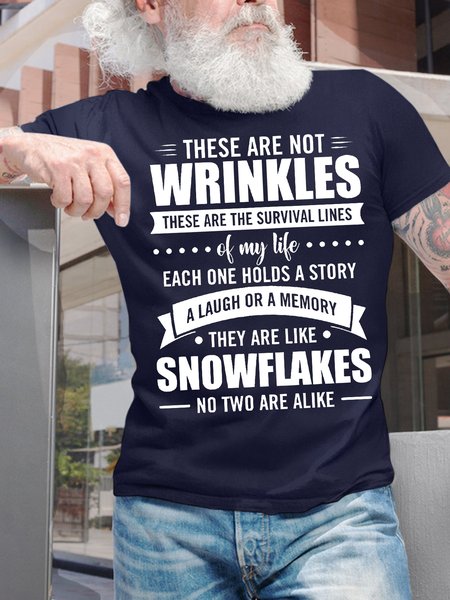 Men's Funny These Are Not Wrinkles These Are The Survival Lines Of My Life Each One Holds A Story A Laugh Or A Memory Graphic Printing Casual Text Letters Cotton Loose T-Shirt, color:Purplish blue|size:3XL, Lilicloth.com