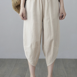 Plain Pockets Casual Pants, BOTTOM, color:Off White|size:4X, Noracora