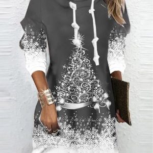 Christmas Casual Loose Long sleeve Dress, Short, color:Gray|size:XXL, Noracora