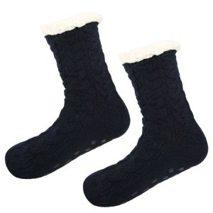 Solid Color Chunky Knitted Cashmere Warm Non-slip Floor Socks, Socks, color:Navy Blue|size:One-size, JustFashionNow