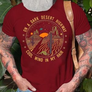 Men's On A Dark Desert Highway Cool Wind In My Hair Funny Graphic Print Cotton Text Letters Loose Casual T-Shirt, color:Red|size:4XL, Lilicloth.com