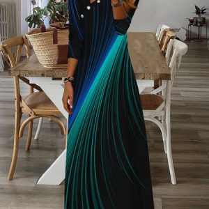 Color Block Casual Cotton-Blend Asymmetrical Dress, Dresses, color:Multicolor|size:XXL, JustFashionNow