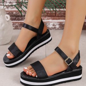 Striped Contrast Platform Sandals, Sandals, color:White|size:42, JustFashionNow