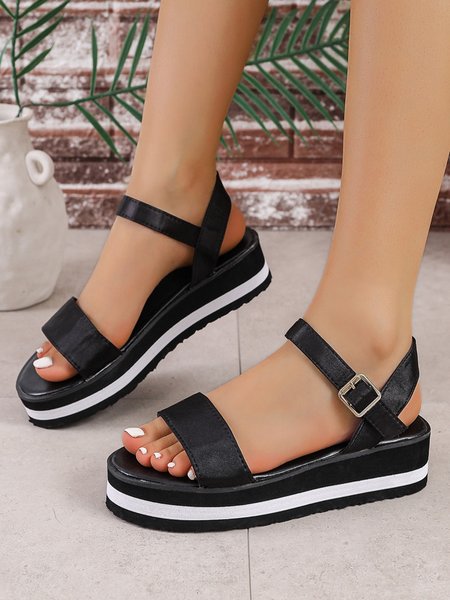 Striped Contrast Platform Sandals, Sandals, color:White|size:42, JustFashionNow