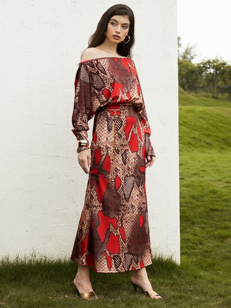 Random Print Loose Urban One Shoulder Dress, Dresses, color:Brown|size:XXL, Stylewe