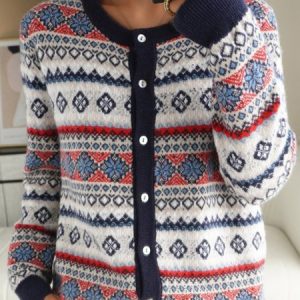 Women Wool/Knitting Ethnic Long Sleeve Comfy Boho Buckle Cardigan, Cardigans, color:Navyblue|size:XXL, Noracora
