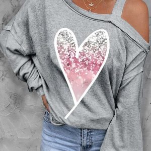 Casual One Shoulder Printing T-Shirt, T-Shirts, color:Light Gray|size:3XL, JustFashionNow