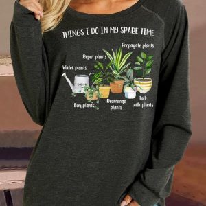 Women's Plant Nature Lover Casual Sweatshirt, color:Deep Gray|size:3XL, Lilicloth.com