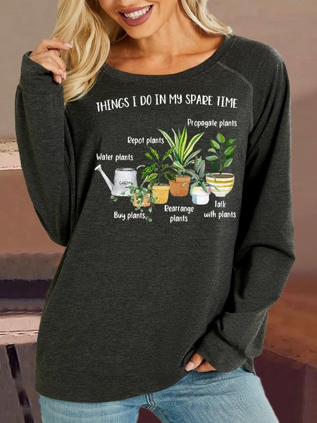 Women's Plant Nature Lover Casual Sweatshirt, color:Deep Gray|size:3XL, Lilicloth.com