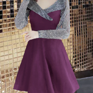 Women Plain Others Long Sleeve Comfy Casual Mesh Short Dress, Midi, color:Purple|size:5XL, Noracora