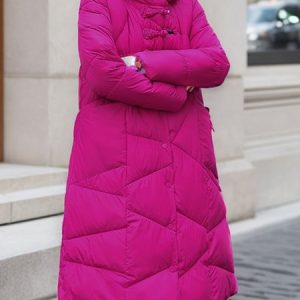 Casual Plain Regular Fit Hoodie Padded Jacket, Coats, color:Deep Pink|size:3XL, JustFashionNow