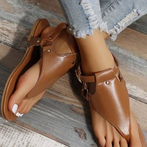 Summer Comfort Retro Stripe Flat Sandals, Sandals, color:Deep Brown|size:43, JustFashionNow