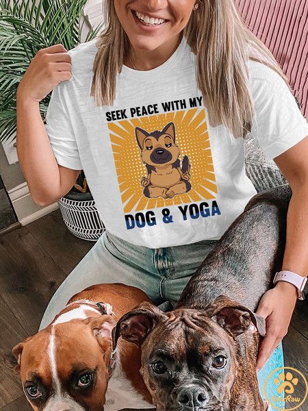 Lilicloth X Funnpaw X Jessanjony Seek Peace With My Dog And Yoga Women's T-Shirt, color:White|size:3XL, Lilicloth.com