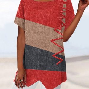 Casual Loose Crew Neck T-Shirt, T-Shirts, color:Red|size:3XL, JustFashionNow