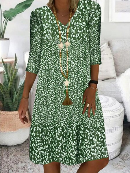 Regular Fit Floral Dress, Dresses, color:Green|size:XXL, JustFashionNow