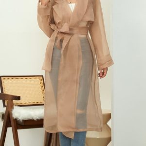 Lapel Collar Loose Urban Plain Kimono, Others, color:Brown|size:XXL, Stylewe
