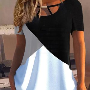 Color Block Loose Casual Jersey T-Shirt, Shirts & Blouses, color:Multicolor|size:XXL, JustFashionNow