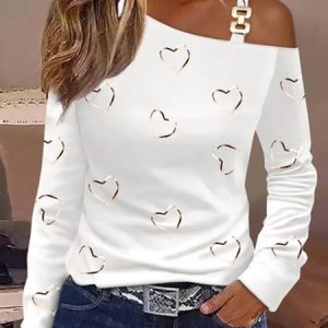 Heart/Cordate Jersey Casual Loose Blouse, Blouses, color:White|size:XXL, Noracora