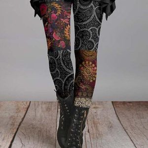 Vintage Ethnic Patterns Regular Fit Leggings, Leggings, color:Black|size:XXL, JustFashionNow