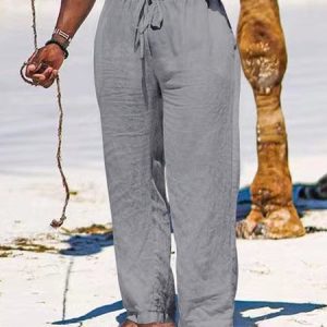 Cotton And Linen Plain Casual Loose Pants, Pants, color:Deep Gray|size:4XL, JustFashionNow