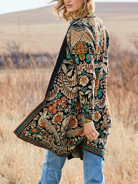 Cross Neck Loose Ethnic Other Coat, Cardigans, color:Multicolor|size:XXL, JustFashionNow