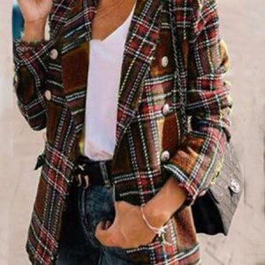 Long sleeve lapel vintage Plaid suit coat, Jackets, color:Multicolor|size:XXL, JustFashionNow