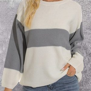 Wool/Knitting Casual Loose Color Block Sweater, Sweaters, color:Beige|size:5XL, JustFashionNow